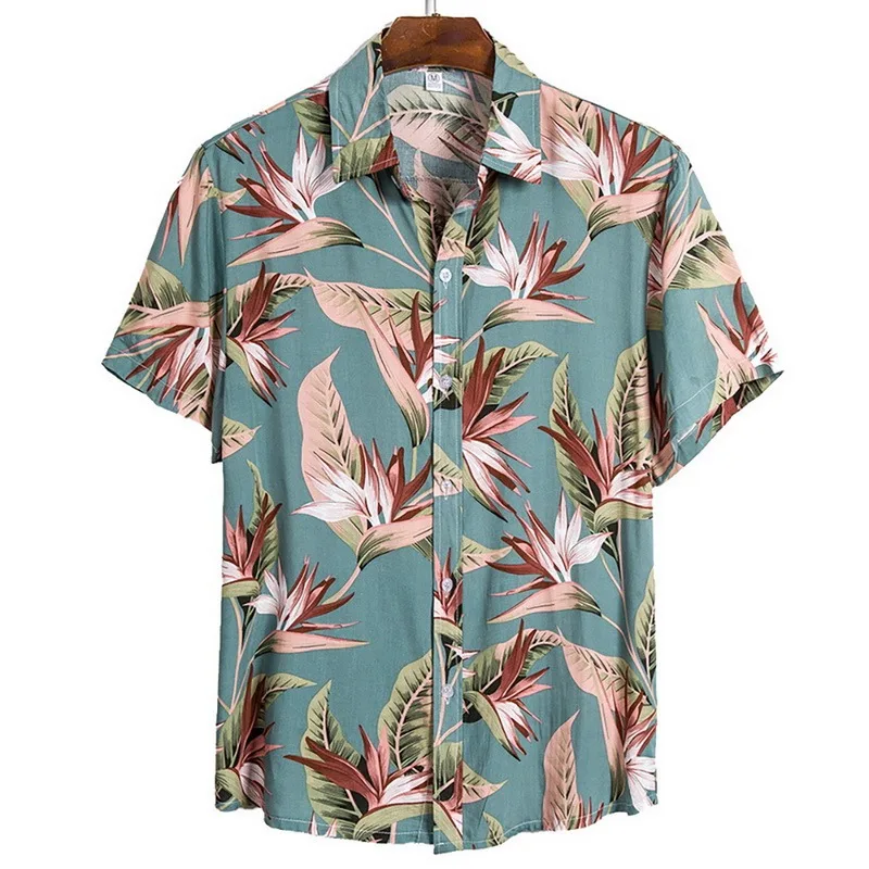 

Pink Hawaii Shirt Men 2021 Summer Short Sleeve Mens Dress Shirt Floral Print Beach Hawaiian Shirt Chemise Homme Tops T-shirt