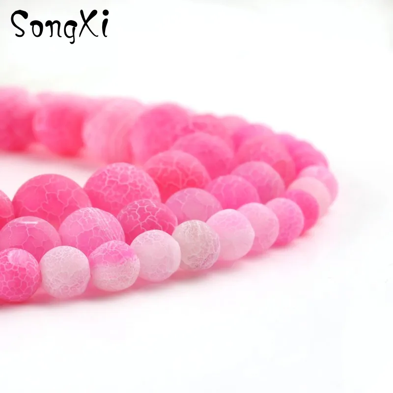 Натуральный розовый красный Мороз матовый Дракон Vein камень: агат 6 8 10 мм круглые