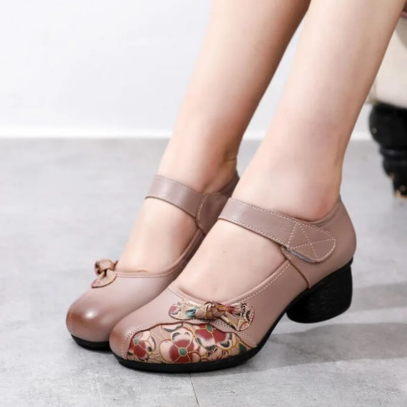 Женские туфли из натуральной кожи на толстом каблуке с мягкой подошвой | Обувь