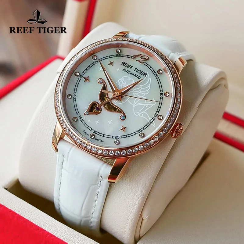 Фото Reef Tiger/RT модные креативные женские часы с циферблатом Купидона, автоматические механические часы Miyota, водонепроницаемые часы с сапфировым стеклом №2
