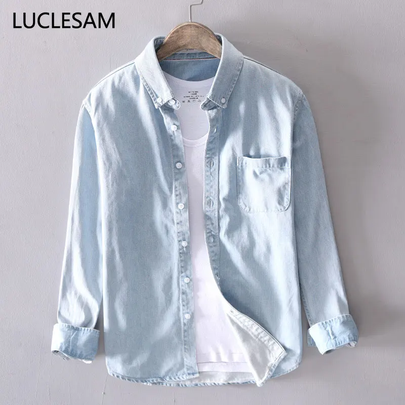 

2020 Mens Long Sleeve Denim Shirts Casual Designer Fashion Streetwear Male Clothes Regular Fit Button Down Cotton Shirts for Men