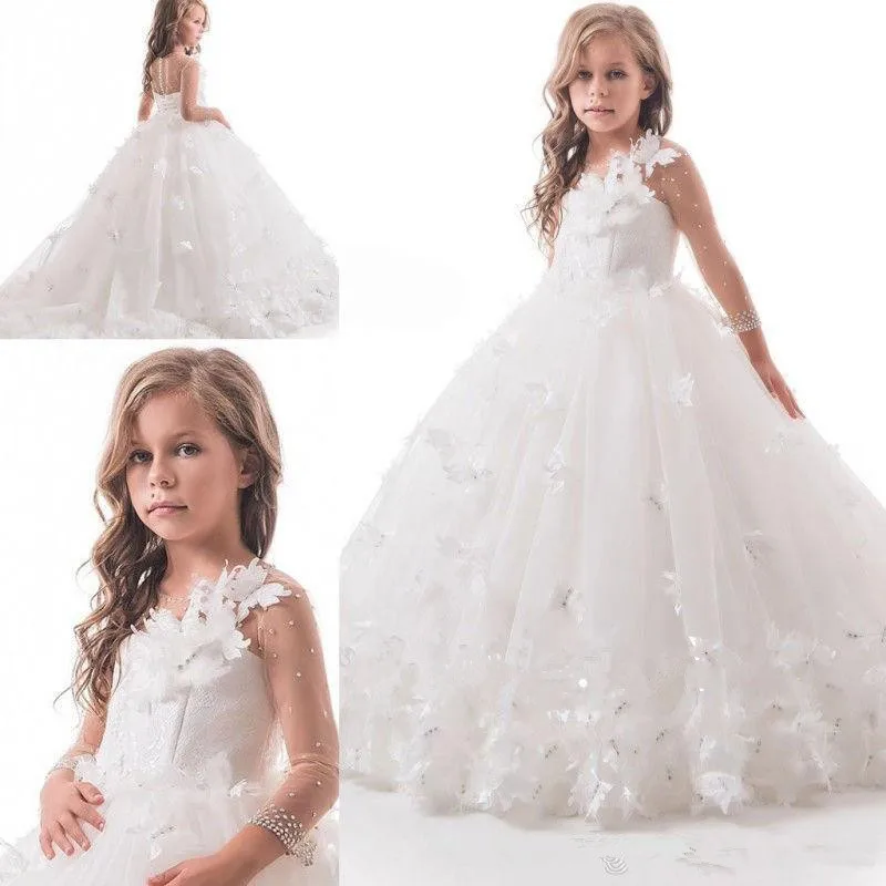 

Luxurious Flower Girls Dresses for Wedding Lace Applique Girls Pageant Dresses Jewel Neck Straps Formal Party Birthday Gown