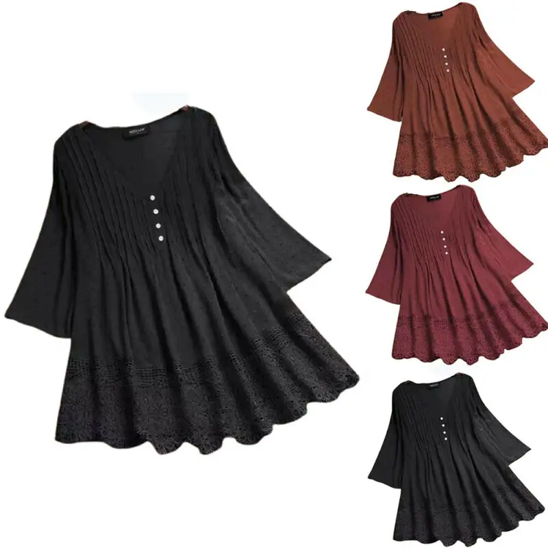 

Womens V Neck Solid Loose T-Shirt Blouse Summer Holiday Beach Sun Protection Top