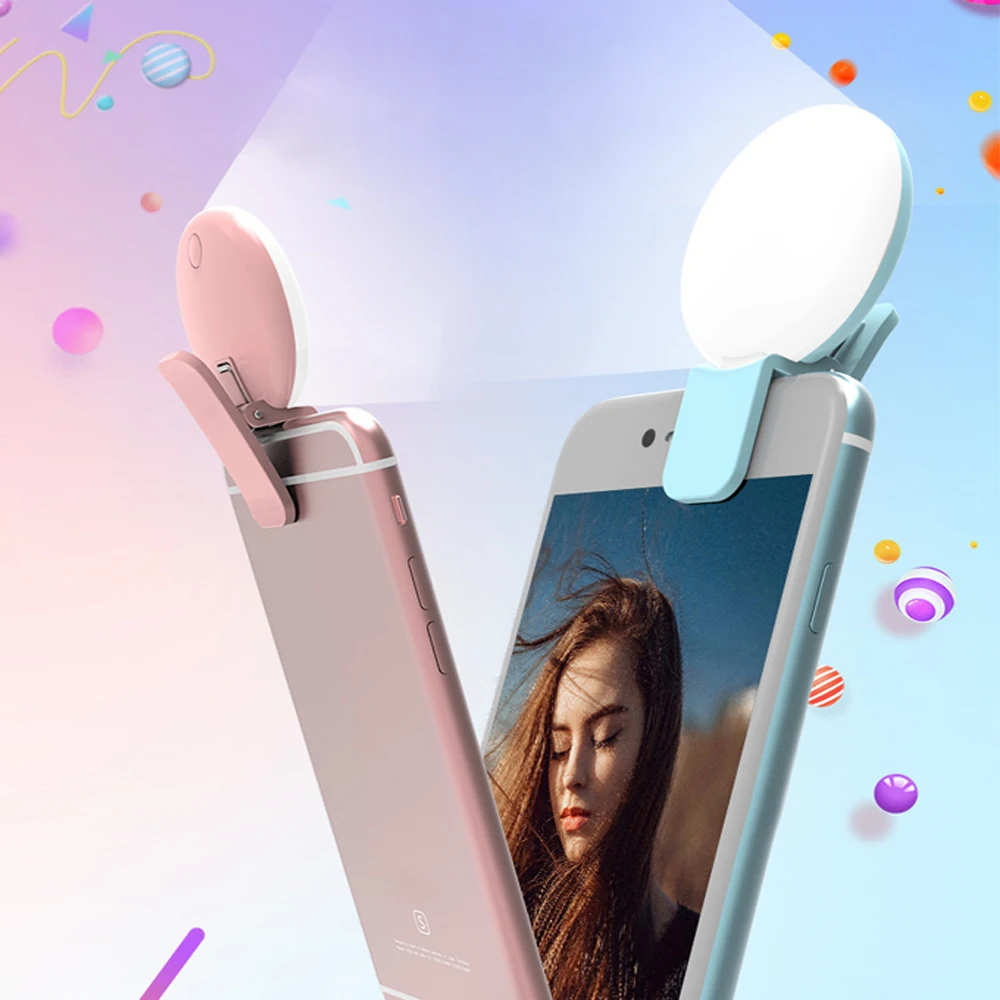 Портативный светодиодный светильник для селфи с прищепкой мобильный телефон
