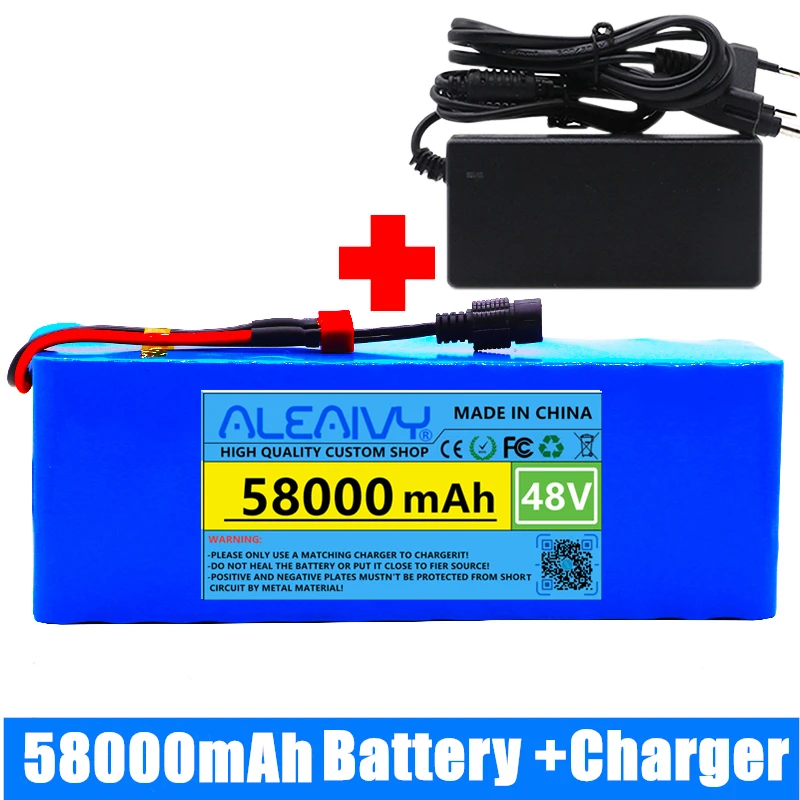 48v 58Ah lithium ion battery 58000mAh 1000w 13S3P Li ion Battery Pack For 54.6v E-bike Electric bicycle Scooter with BMS+Charger
