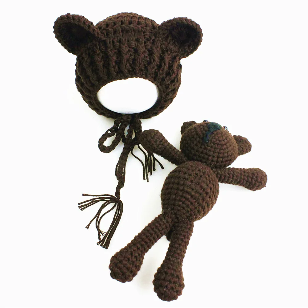 2 шт./компл. новорожденных Подставки для фотографий вязаная шапка + куклы мишек