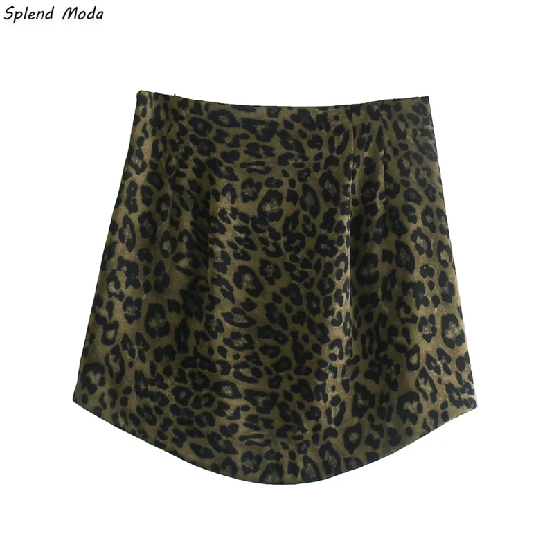 

Splend Moda Fashion Vintage Sexy Leopard Print 2021 Early Autumn Women Silk Texture Pleat High Waist Mini Skirt Zipper Female