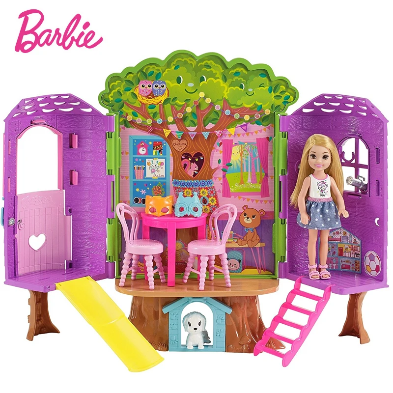 

Barbie Original Chelsea Doll Cartoon Little Kelly Tree House Toys Accessory Barbies Girl Play House Pet Toy Kids Gifts Box Sets