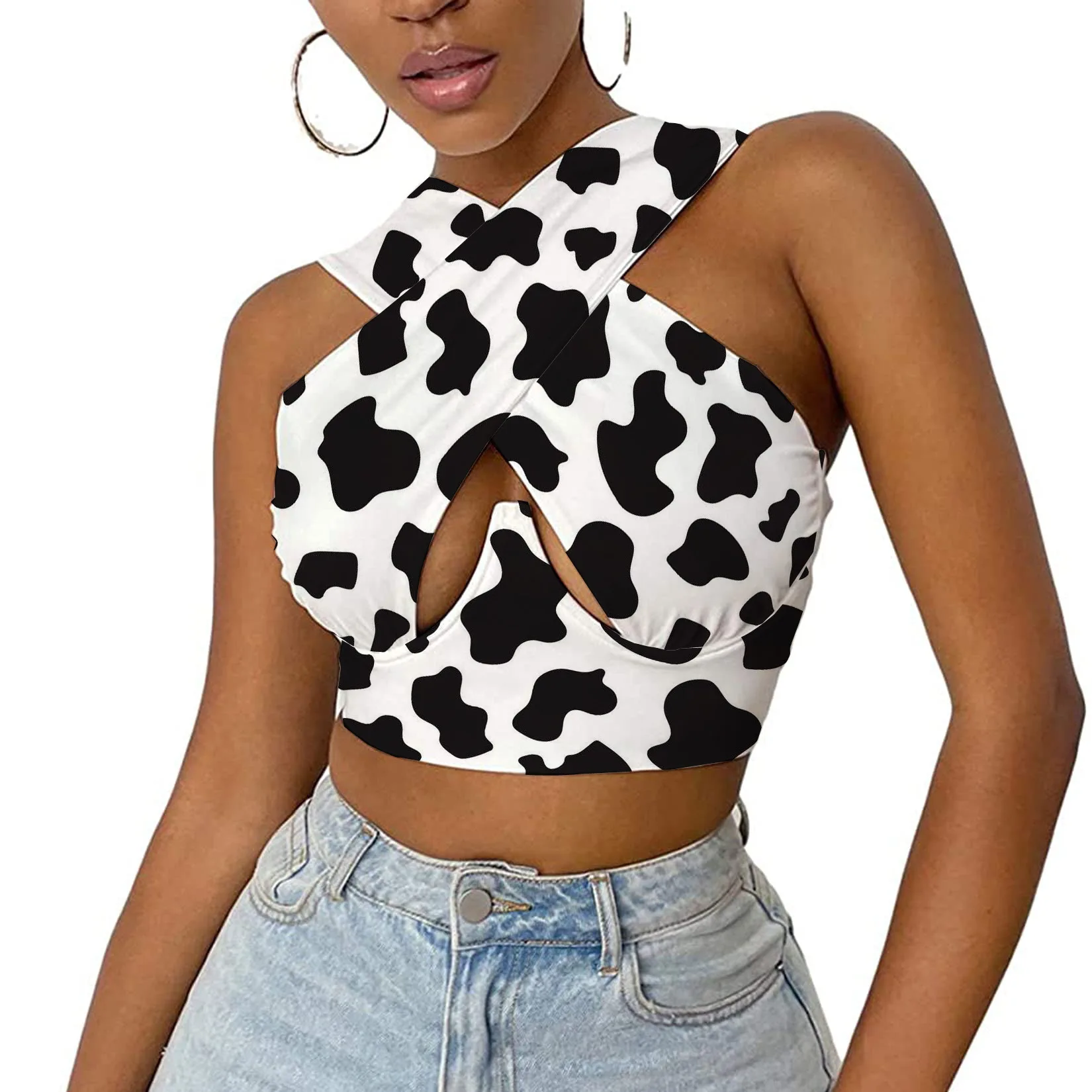 

Sexy Halter Top Women's Heart Cut Out Top Leopard Short T Shirt Print Sleeveless Tank Tops Casual Party Camisole Streetwear