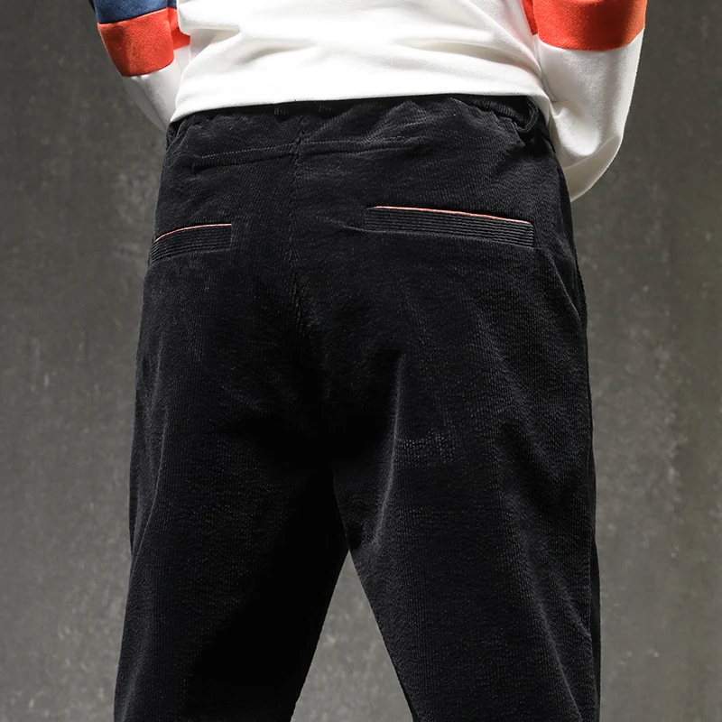 

Fashion Tide Brand Men's New Elastic Waist Casual Pants Classic Loose Straight-Leg Corduroy Trousers Youth Thick Slim Sweatpants