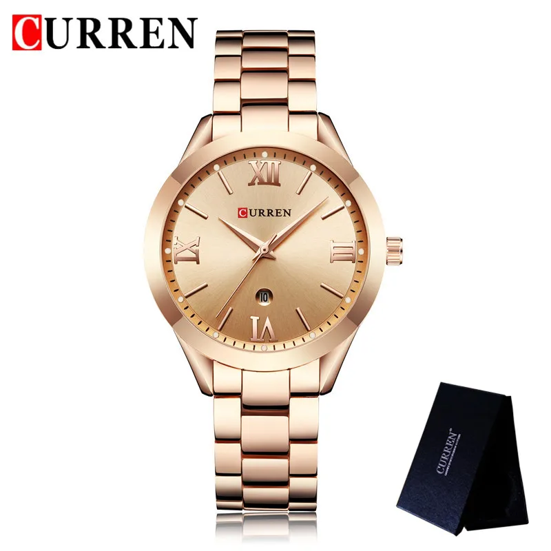CU900701 with box Relogio Feminino CURREN 9007, женские часы, Топ бренд, роскошные золотые женские часы из нержавеющей стали, классический браслет, женские часы - Цвет: CU900701 with box