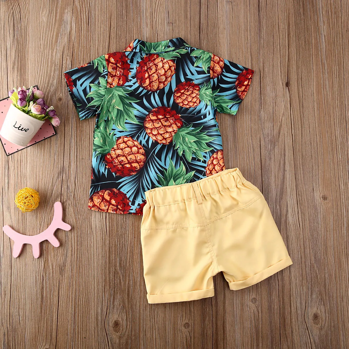 

Infant Kids Boys Clothes Sets Pineapple Print Short Sleeve Shirts Tops+Shorts 2pcs Beach Outfits