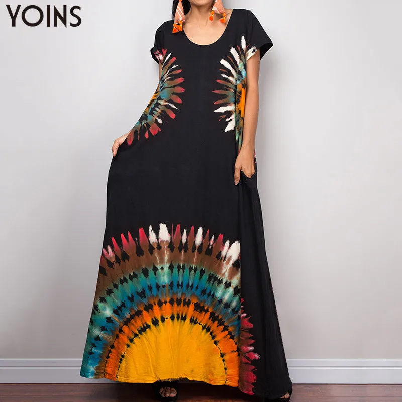 YOINS 2020 Летнее Длинное повседневное платье в богемном стиле с принтом размера плюс