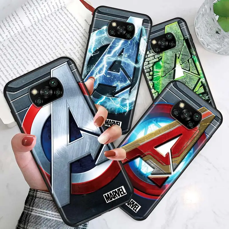 

Marvel logo For Xiaomi Poco X3 NFC F3 GT X2 M3 M2 5G Pro Mi A3 Lite 9SE CC9 Soft Black Phone Case Cover Shell