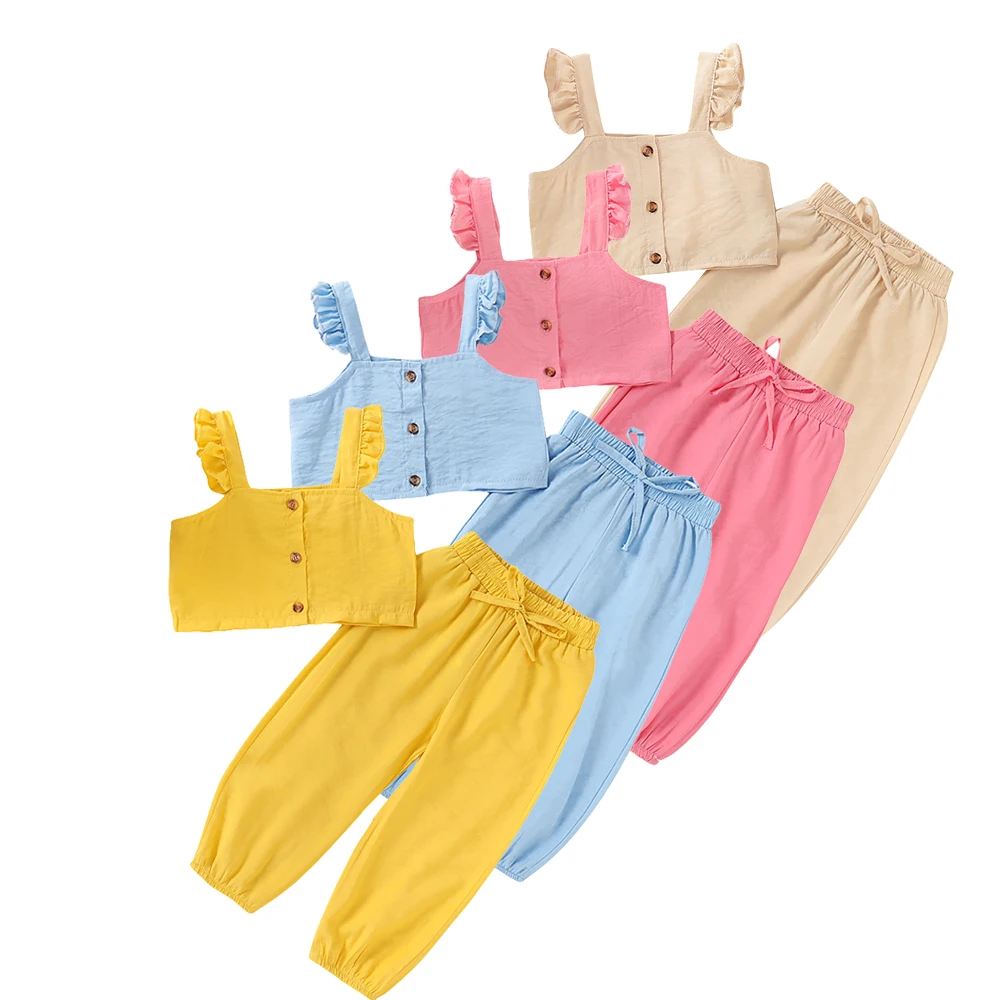 

Baby 2pcs Set Solid Cotton Toddler Kids Baby Girl Bandage Clothes Set Tops T Shirt Long Pants Outfit Party 1-6 Years