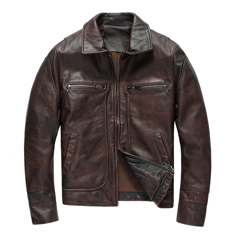 2020 для мужчин в стиле ретро В винтажном Из натуральной кожи коричневого цвета