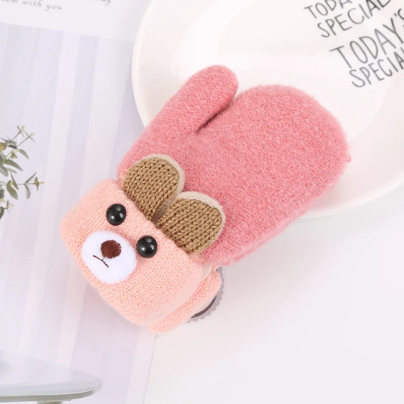 pink 2 Новые милые перчатки с оленями для малышей, зимняя вязаная шерстяная одежда, варежки для новорожденных, бархатные толстые теплые детские перчатки для детей 0-4 лет - Цвет: pink 2