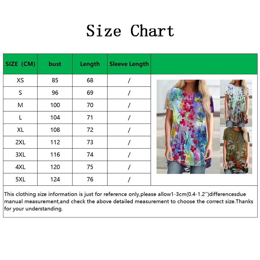 

Women's Fashion Loose Casual short sleeves Round neck Floral print Summer tshirt tops blouses Plus Size