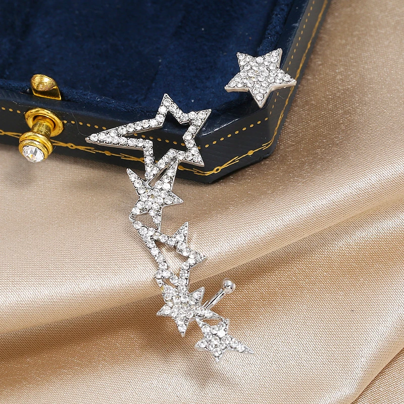 

Cosplay Silver Needle Auricle Star Asymmetry Earring Five-pointed Star Ear Bone Clip Adult COS Accessories Props Christmas Gift