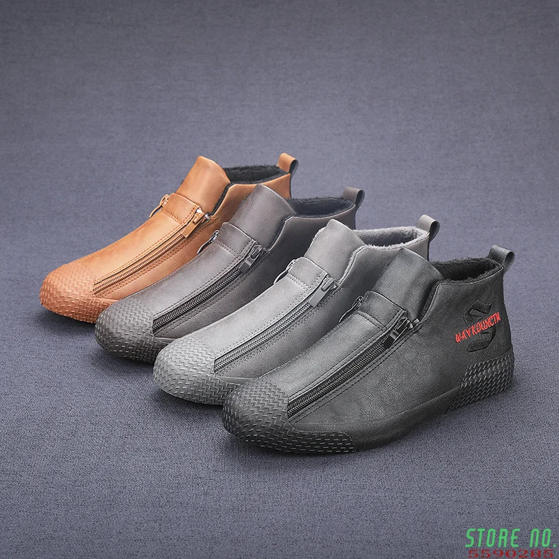 

New Men's Winter Shoes Warm High Quality Snow Boots Leather With Fur Breathable High Ankle Shoes Light Sneakers