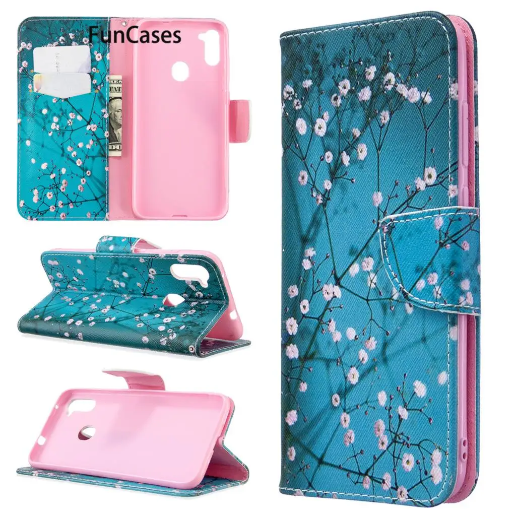 Bright Leaves Cases For telefoon Samsung A11 PU Leather Book Flip Phone Cover Capinha Galaxy para M11 Hoesje galaxus | Мобильные
