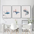 Скандинавский мультфильм настенное Искусство Животные холст картины синий море плакаты с Китом и печать настенные картины для детской комнаты домашний декор