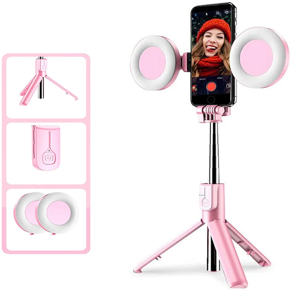 

Selfie Stick LED Ring light Extendable live Tripod Stand 3 in 1 With Monopod Phone Mount for iPhone X 8 Android smartphone