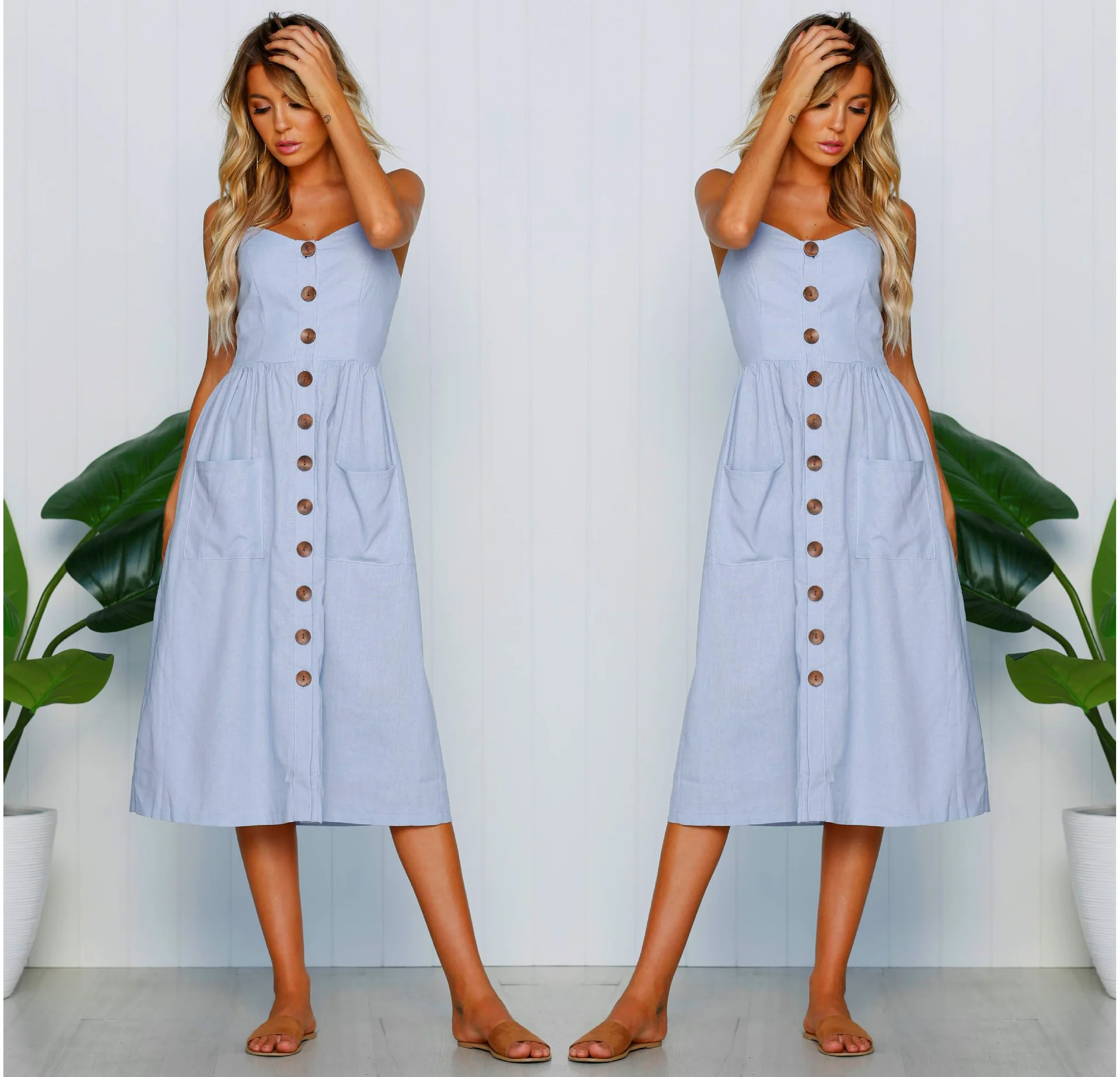 Женское летнее платье Пляжное Платье в полоску с цветочным принтом и карманами