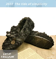 winter 2021 new trend womens flat cotton padded shoes with low tops for everyday and home use plain wool rolled suede shoes