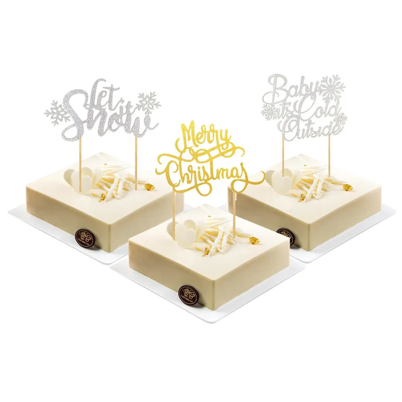 Рождественский капкейк Toppers золотой серебряный блеск снежное украшение веселые