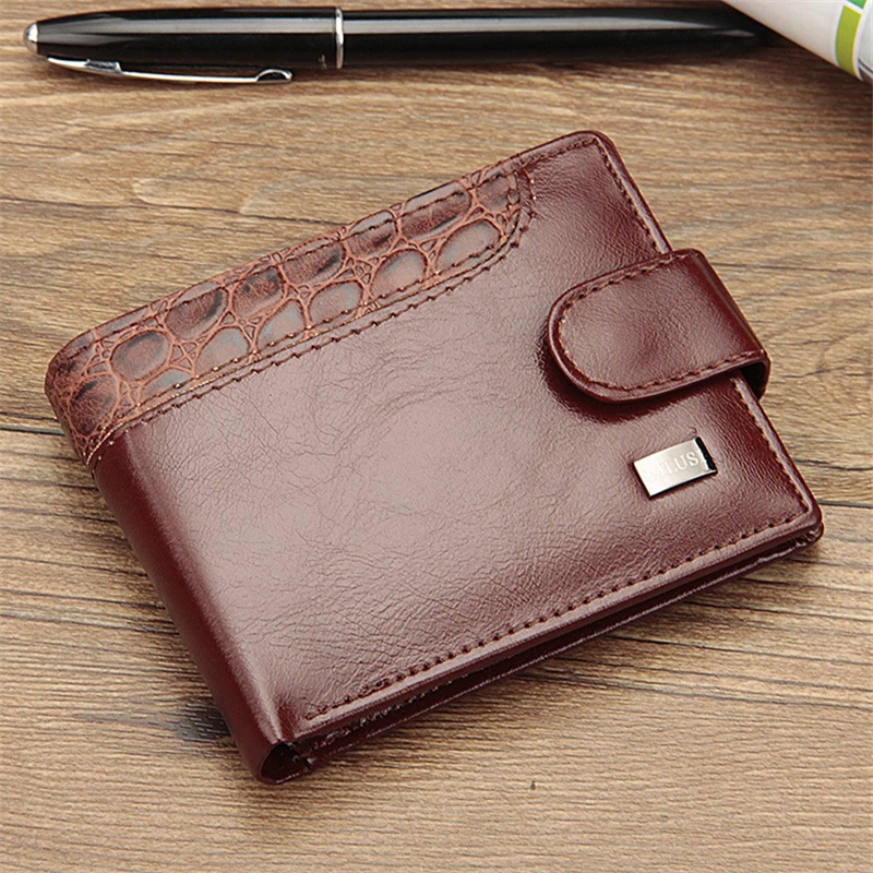 

REALPEAKY Leather Vintage Men Wallets Coin Pocket Hasp Small Wallet Men Purse Card Holder Male Clutch Money Bag Carteira