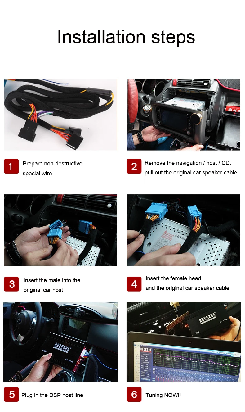 ROCKERA DSP звуковой процессор усилитель автомобиля стерео радио Bluetooth 4 канала 90 Вт* 4 класса D усилители с проводкой Хвостовая розетка