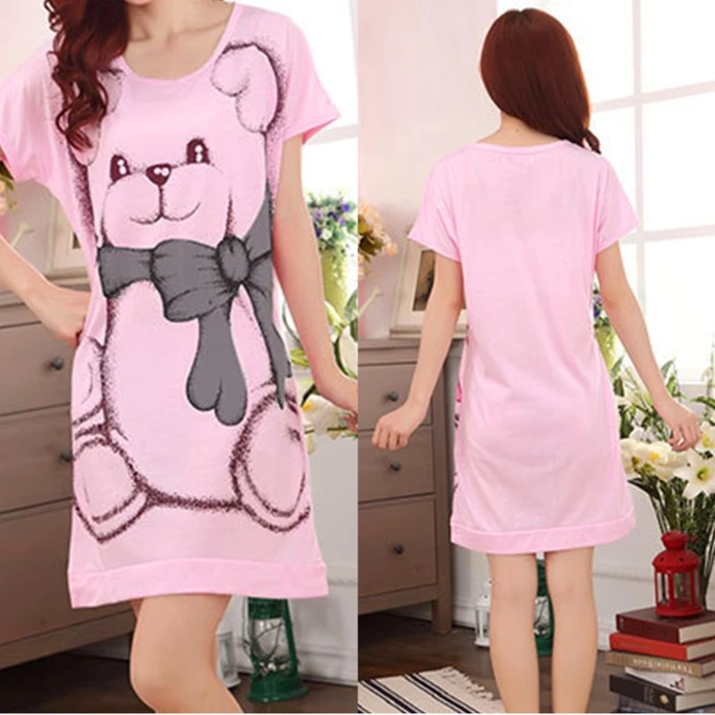Новые летние женские ночные рубашки платье с коротким рукавом милая мультяшная