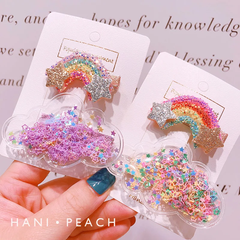 

2021 новейшие корейские блестящие розовые радужные ПВХ свисающие песок девушка Утка Билл клипса облако Принцесса аксессуары для волос 11159