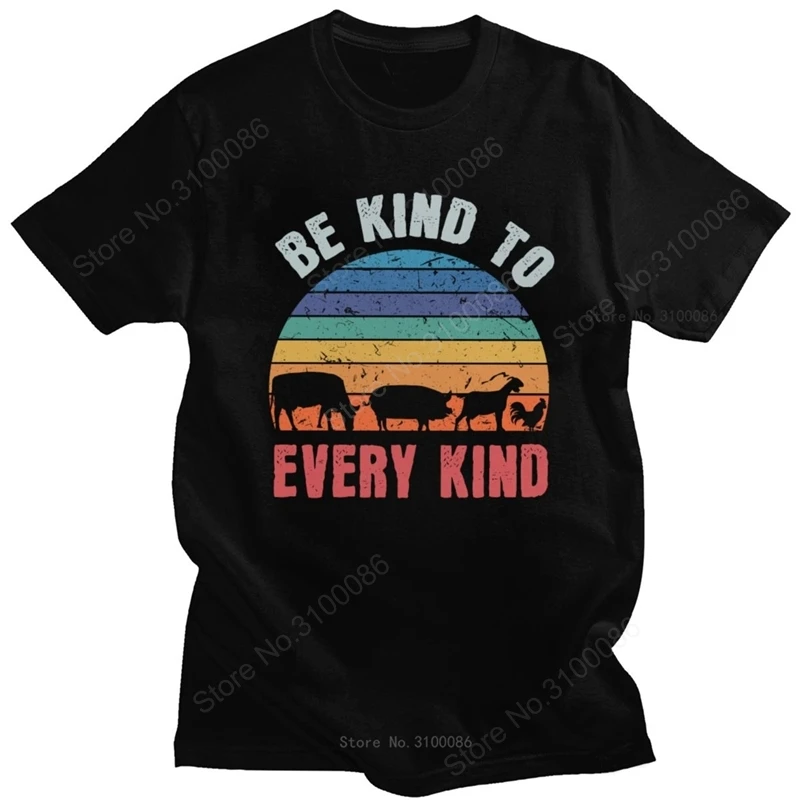 

Classic Vegan Vegetarian T Shirt Men Crewneck Short Sleeve Be Kind To Every Kind Animal Sunset T-shirt Cotton Slim Fit Tee Top