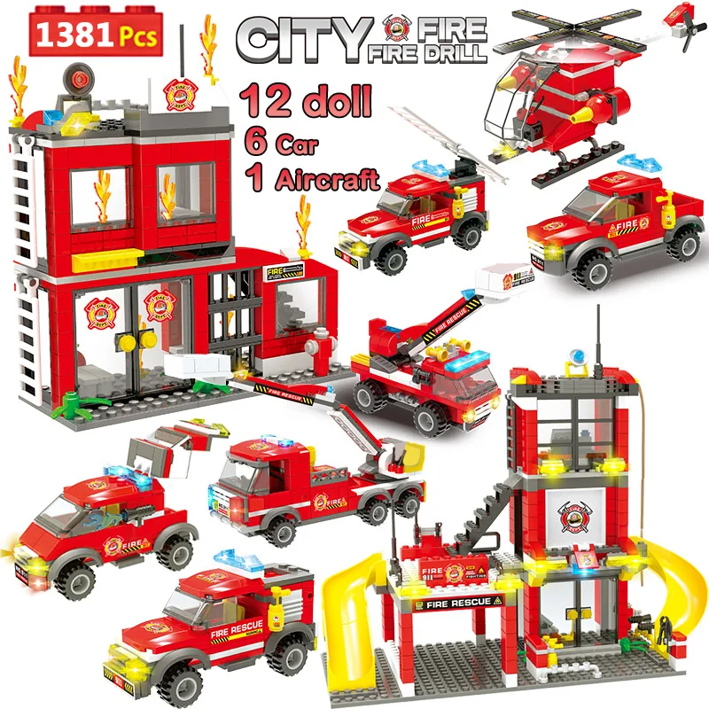 

5 видов стилей город пожарная станция сборка блоки маленького размера идущие городская полиция пожарный автомобиль Лодка Кирпичи игрушки д...