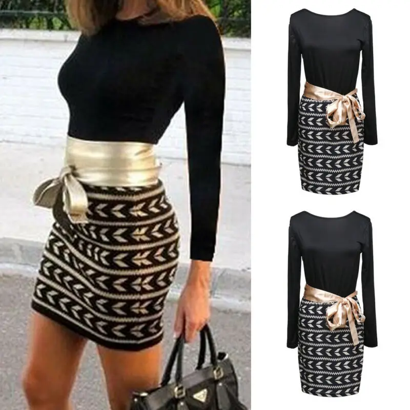 

New Fashion Elegant Women Sexy Long Sleeve Bodycon Bandage Evening Party Pencil
