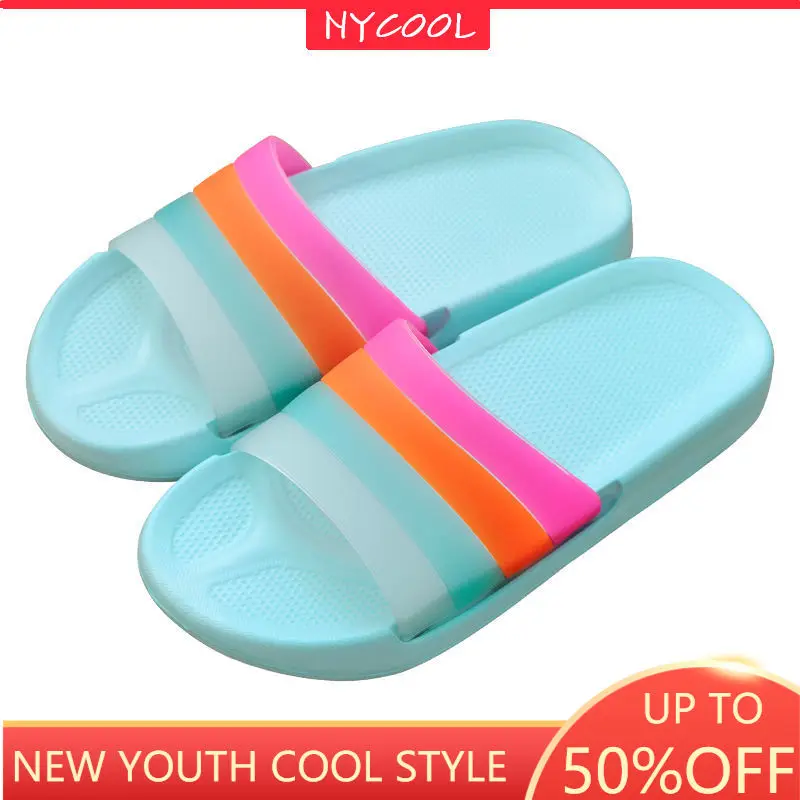 Милые радужные женские тапочки NYCOOL Ins, Нескользящие домашние тапочки для купания, летние школьные пляжные сандалии, уличная модная обувь дл...
