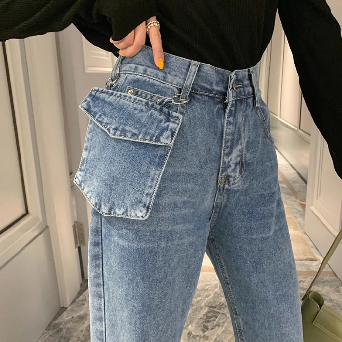 

New High-Waisted Personality Wide-Leg Straight Mopping Pants Trendy Jeans