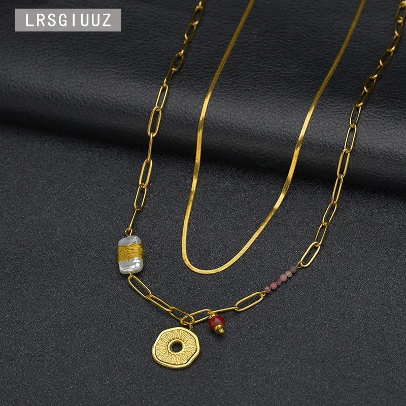 

Retro Style 14k Irregular Round Pendant Double-layer Manual Chain Necklace Female Stainless Steel Jewelry Manufacturer