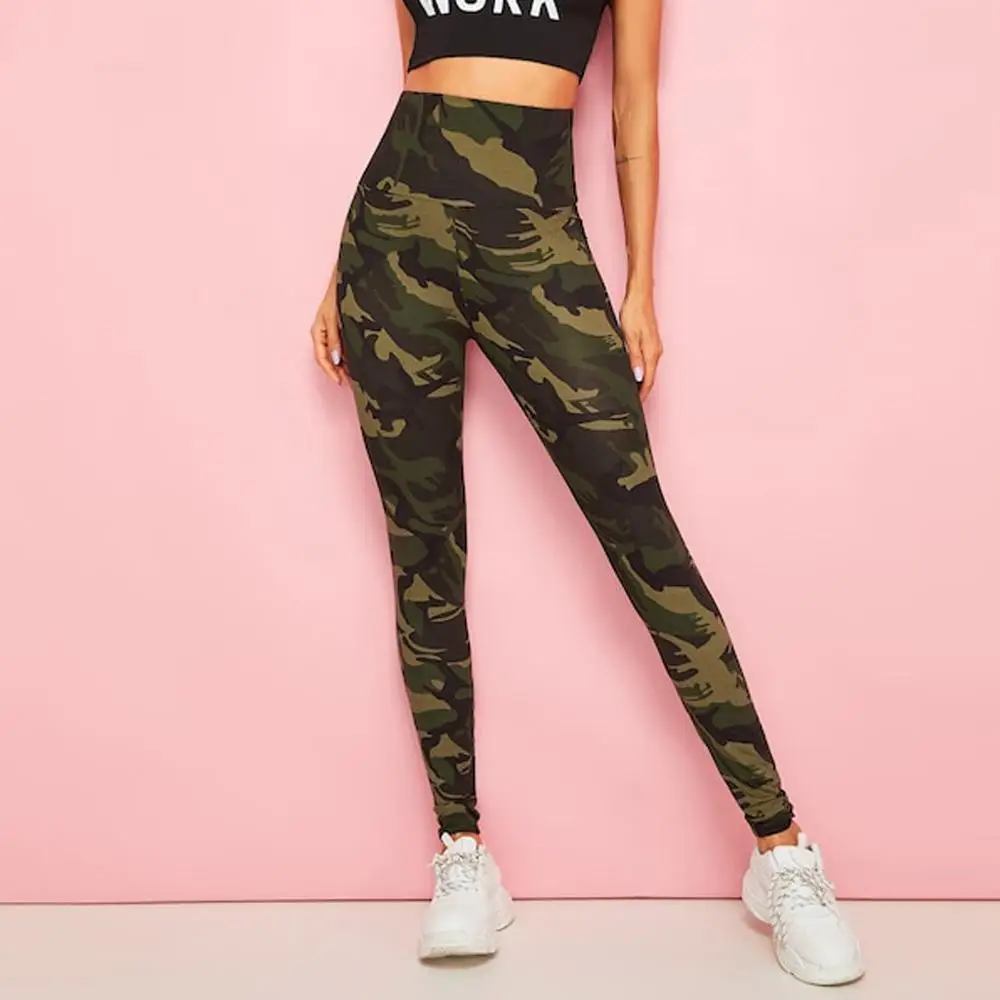Леггинсы женские спортивные для фитнеса и йоги эластичные камуфляжные леггинсы