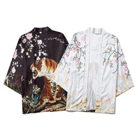 japan style anime tiger printed black white thin kimono men japanese streetwear oversize losse jackets casual outerwear