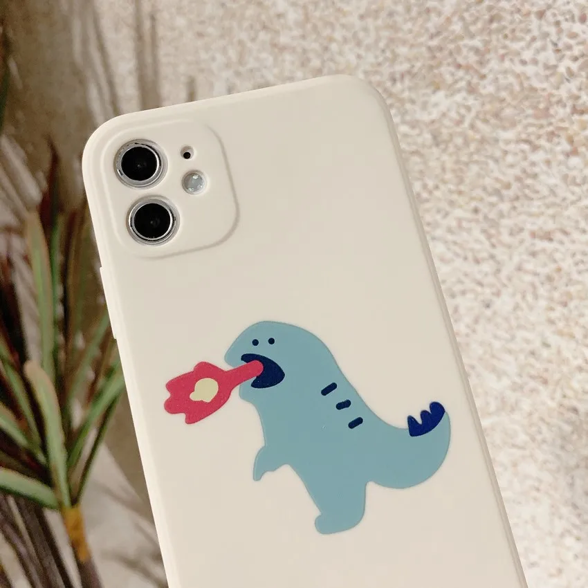 

Cartoon Cute Dinosaur Soft Silicone Phone Case for Iphone 11 12 Pro Max Mini X XR Xs 7 8 Plus White Simple Shockproof Back Cover