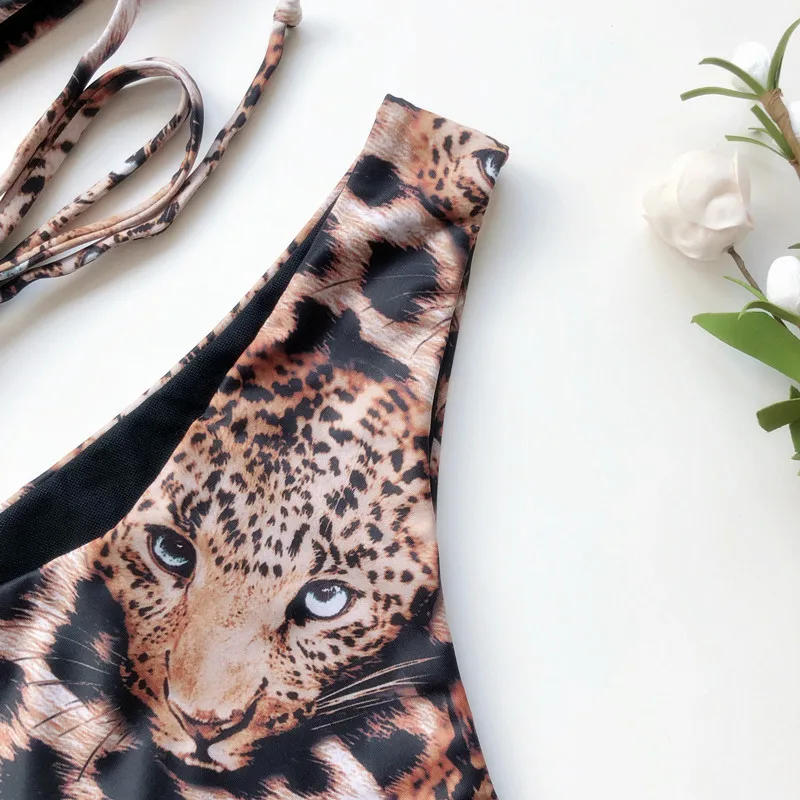 Бикини на одно плечо женские леопардовые купальники пляжная одежда для отдыха