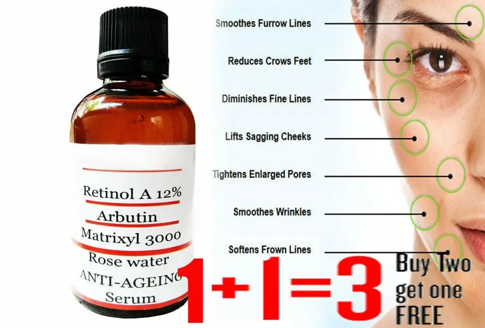 

Original Retinol Vitamin A Anti Wrinkle Ageing Face Serum Pure Hyaluronic Acid Matrixyl 3000 Serum Buy 2 Get 1 Free