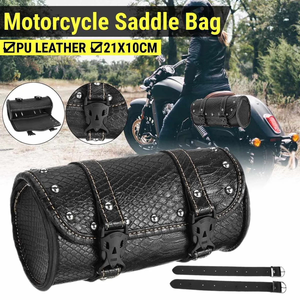 

Черные мотоциклетные седельные сумки из искусственной кожи, мотоциклетная боковая Круизная сумка для инструментов, багажная универсальна...