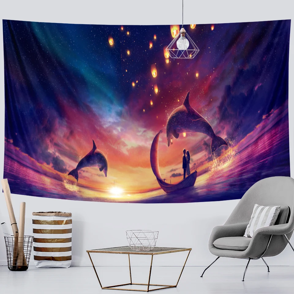 С изображением животных дельфинов Спальня гобелен для домашнего декора