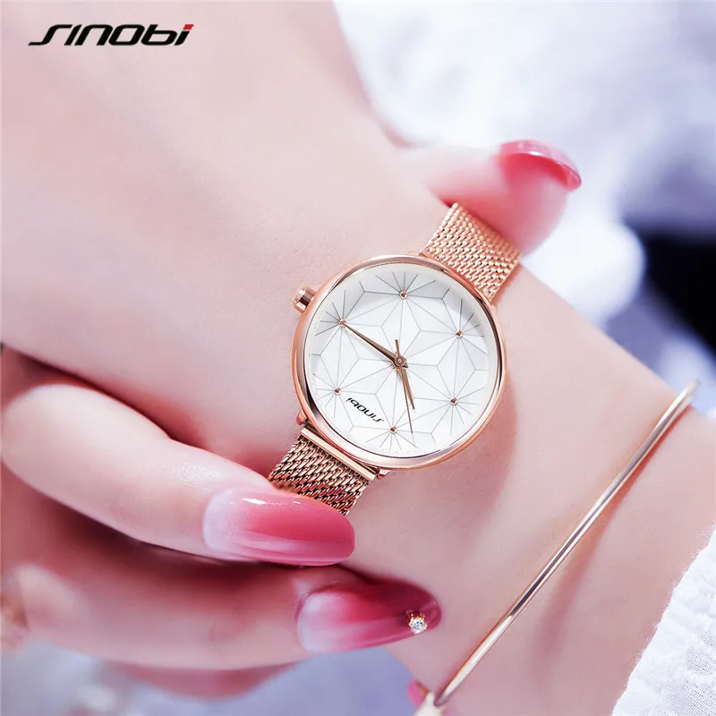 Женские Аналоговые Кварцевые часы SINOBI Модные японские с неравномерным