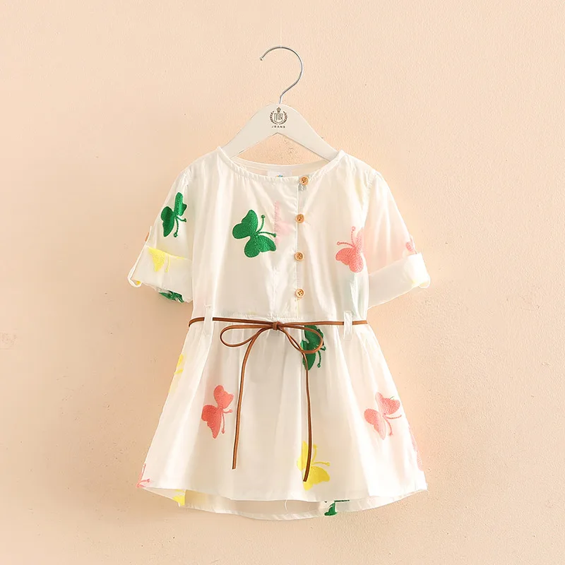 2021 Spring Autumn 3-8 10 12 Years Embroidery Double Use Long Short Sleeve White Elegant Kids Baby Girls Cotton Dress With Belt | Детская