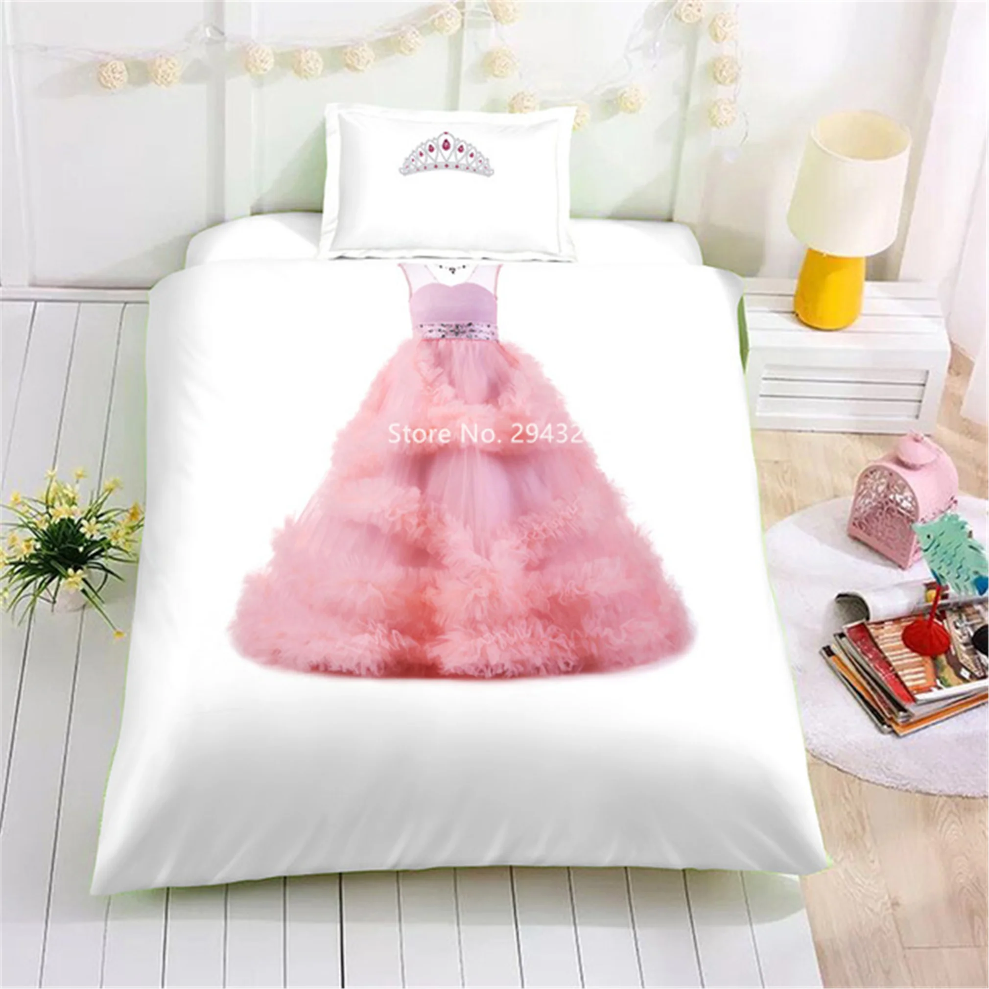 Home Textile Creative Personality Pink Princess Dress Pattern Children's Duvet Comforter Pillowcase Bedding Bedroom Decoration